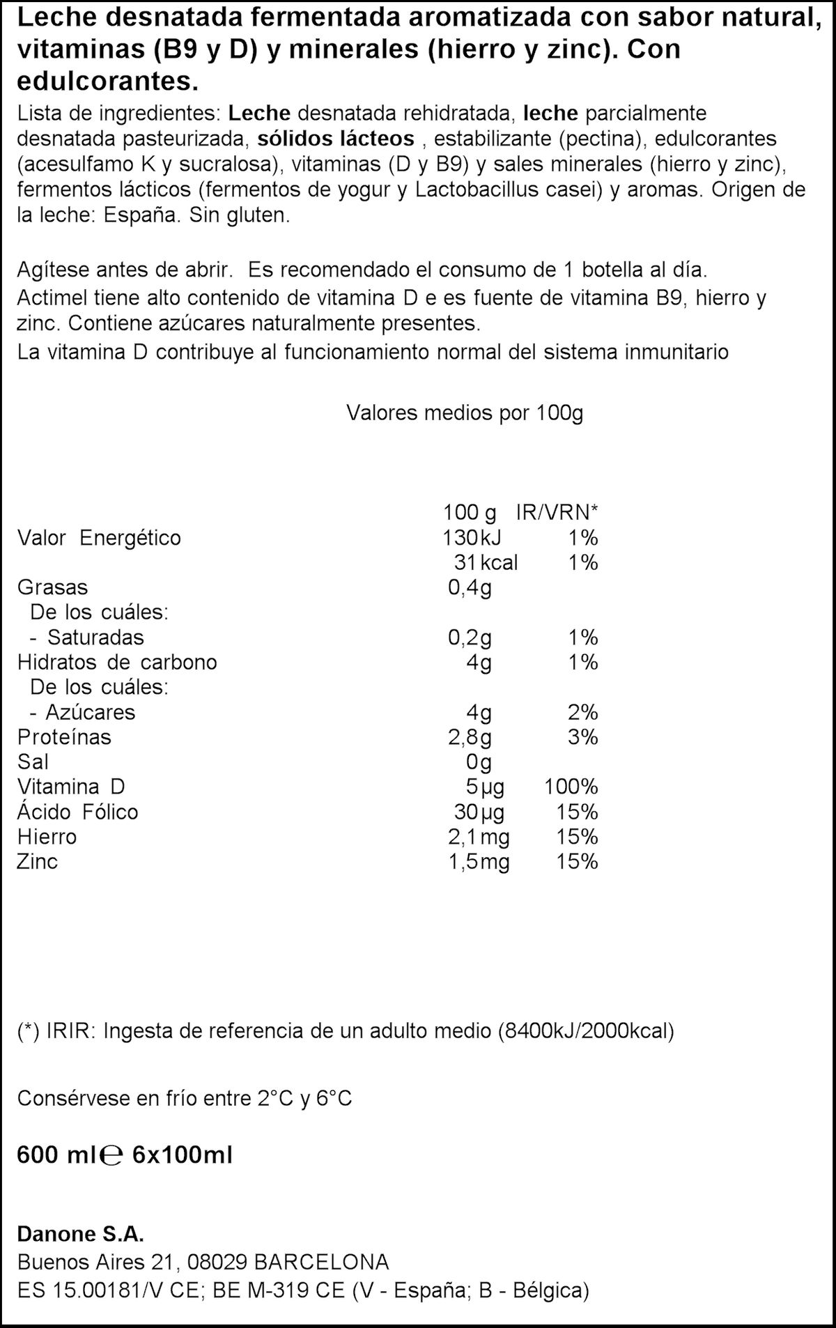 Actimel 0% MG pack 6 natural