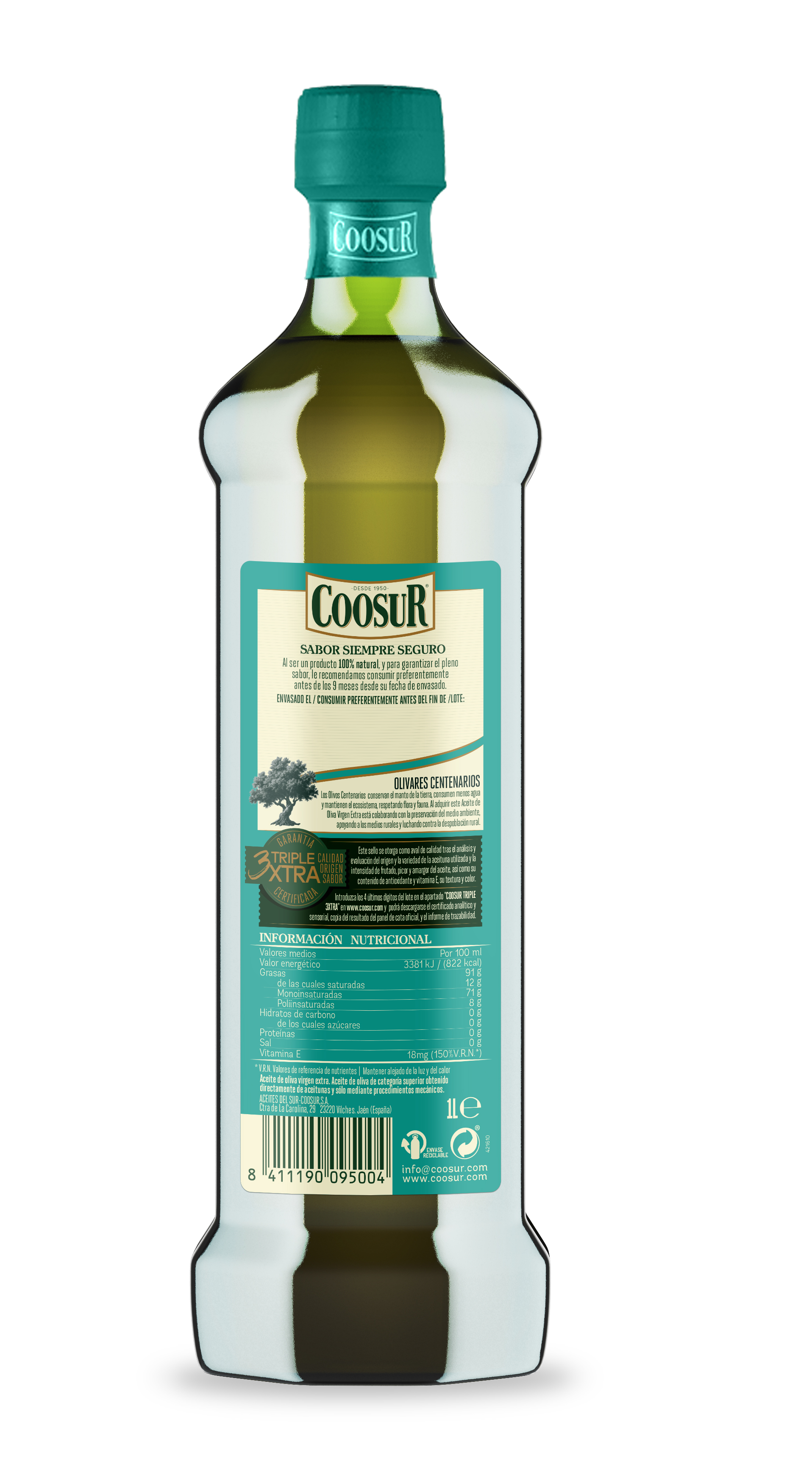 Aceite de oliva virgen extra variedad Picual Coosur Olivares Centenarios 1l