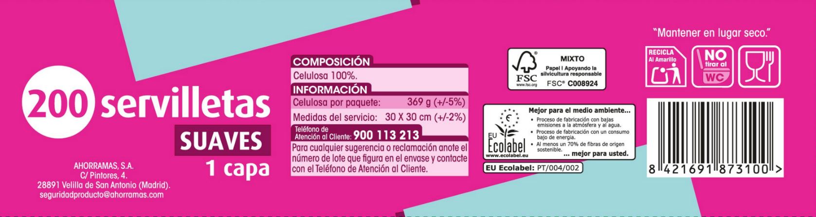 Servilletas suaves 1 capa Lanta 200 unidades