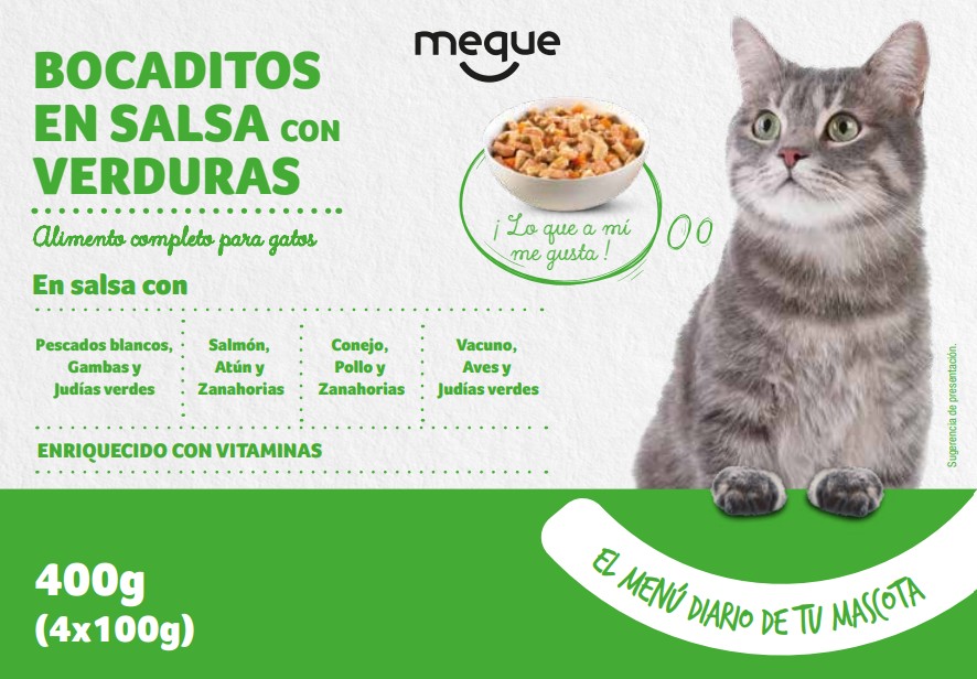 Comida húmeda gato bocaditos Meque verduras pack 4