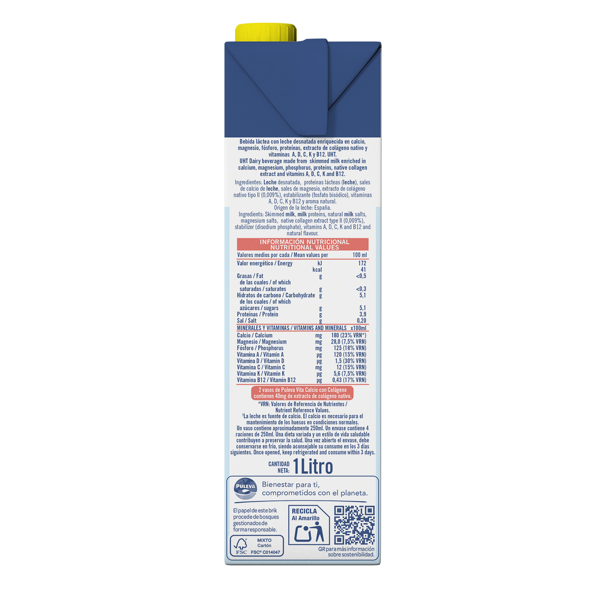 Bebida láctea desnatada con colágeno vita calcio Puleva 1l