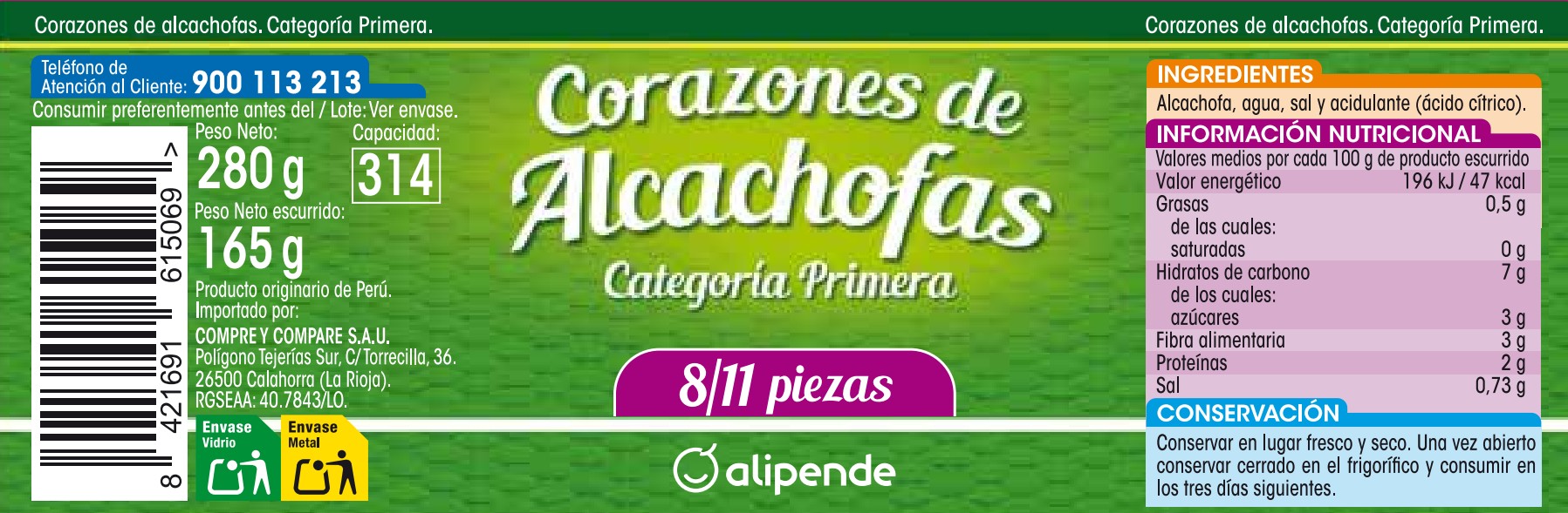 Alcachofa Alipende 8/11 165g