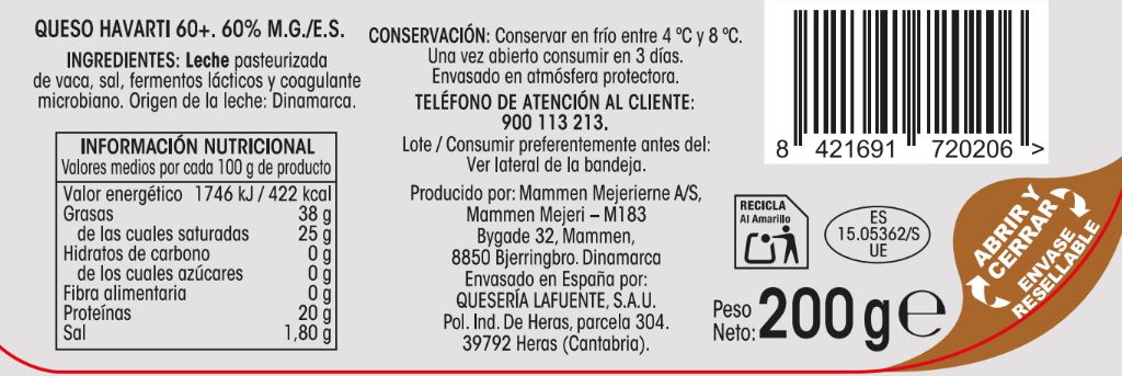 Queso havarti en lonchas Alipende 200g