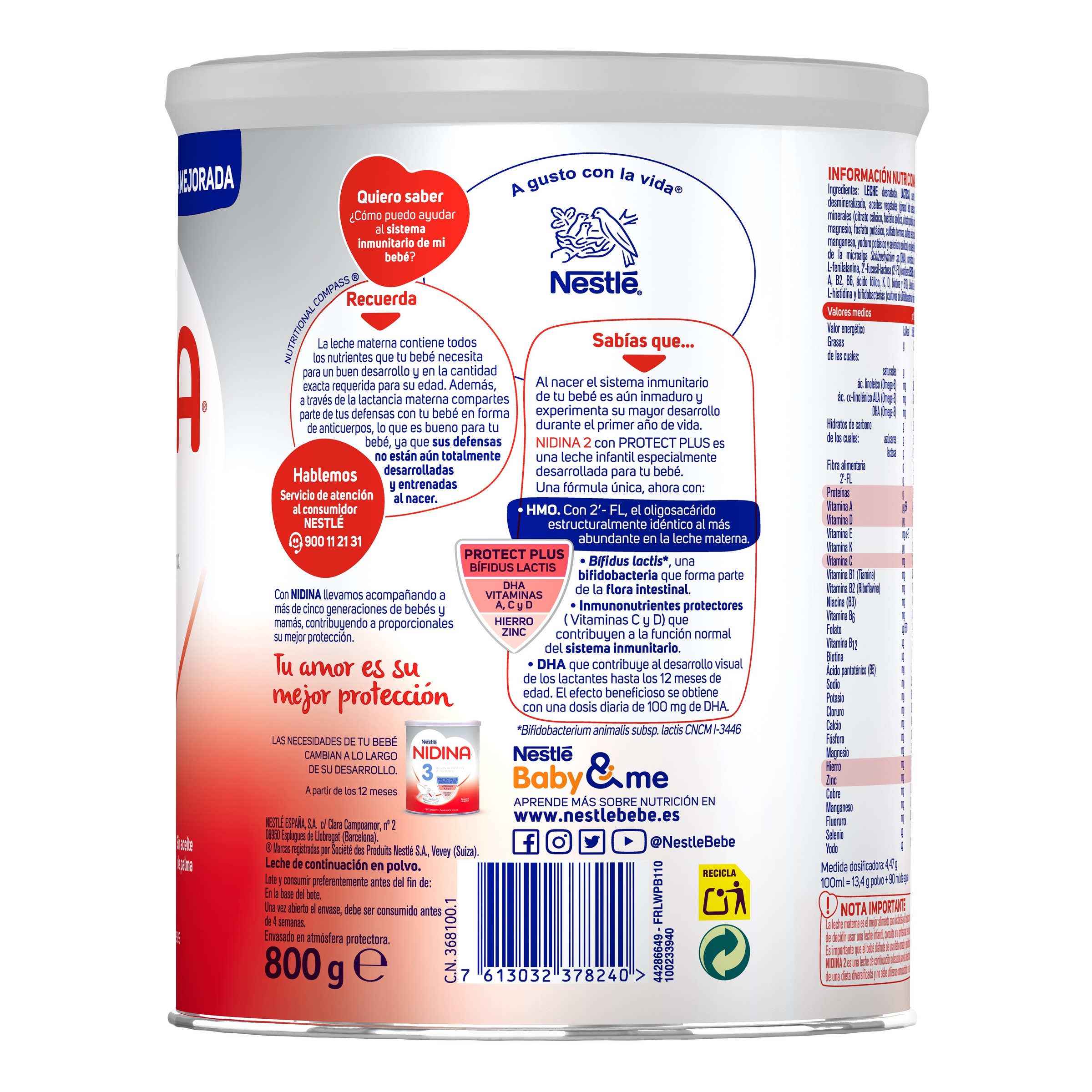 Leche continuación en polvo Nidina 2 Nestlé desde 6meses 800g
