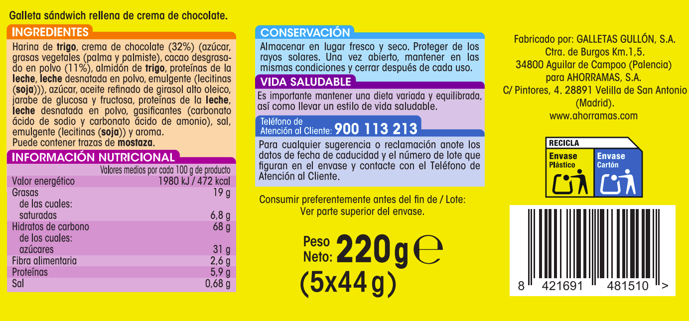 Galletas de chocolate min rellenas Alipende 220g