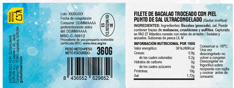 Bacalao en filete con piel 360gr