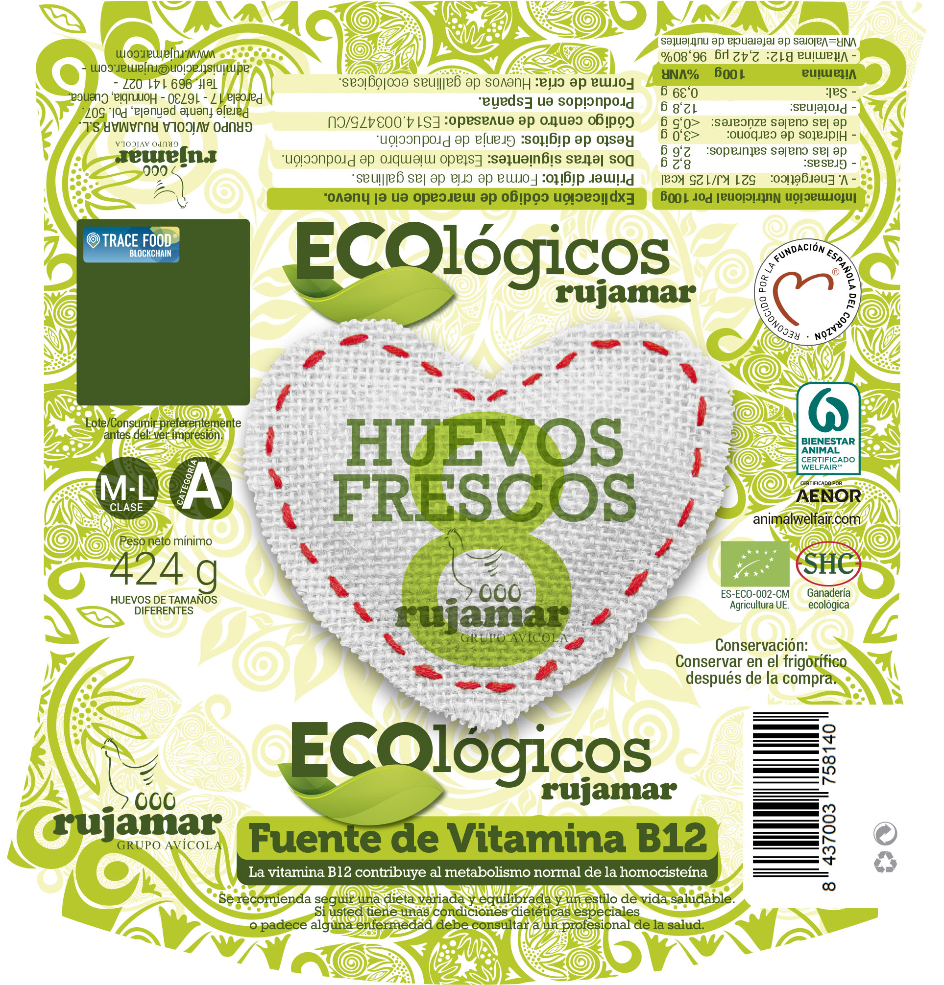 Huevos ecológicos M-L Rujamar 8 unidades