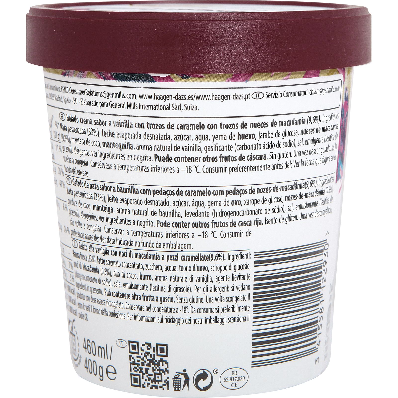 Helado en tarrina H&auml;agen-Dazs 460ml vainilla&macadamia