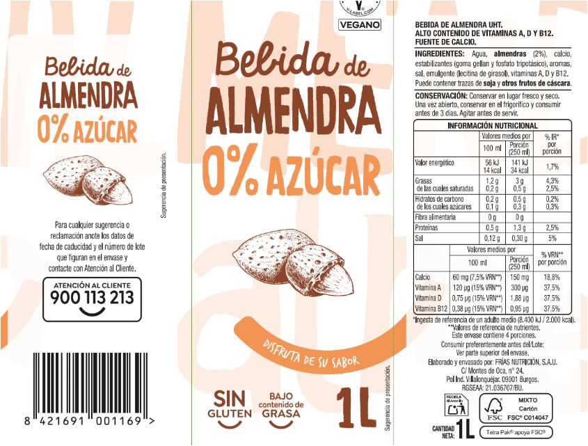 Bebida de almendra 0% azúcar Alipende 1l
