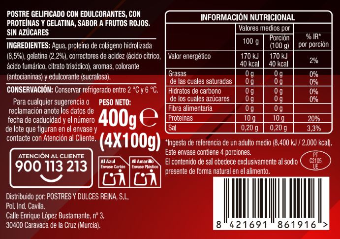 Gelatina proteica Alipende 4 unidades Frutos rojos
