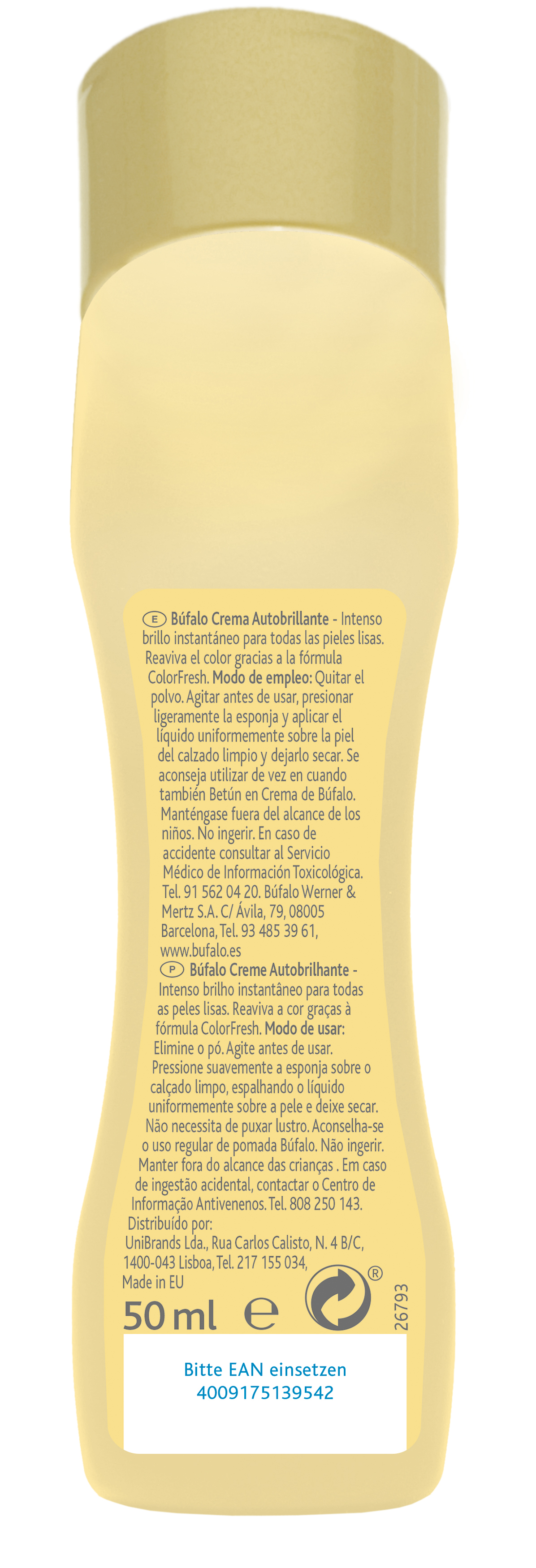 Betún en crema autobrillante incoloro Búfalo 50 ml