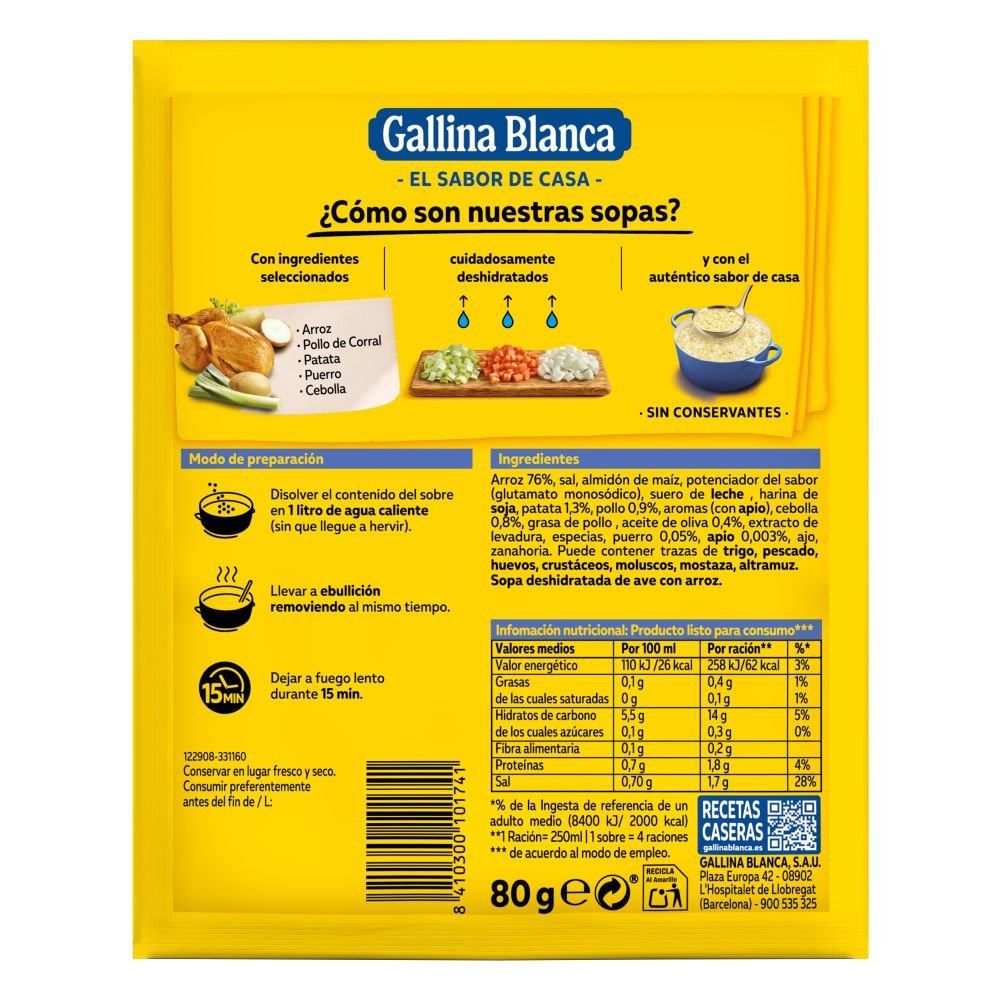 Sopa Gallina Blanca 80g ave con arroz