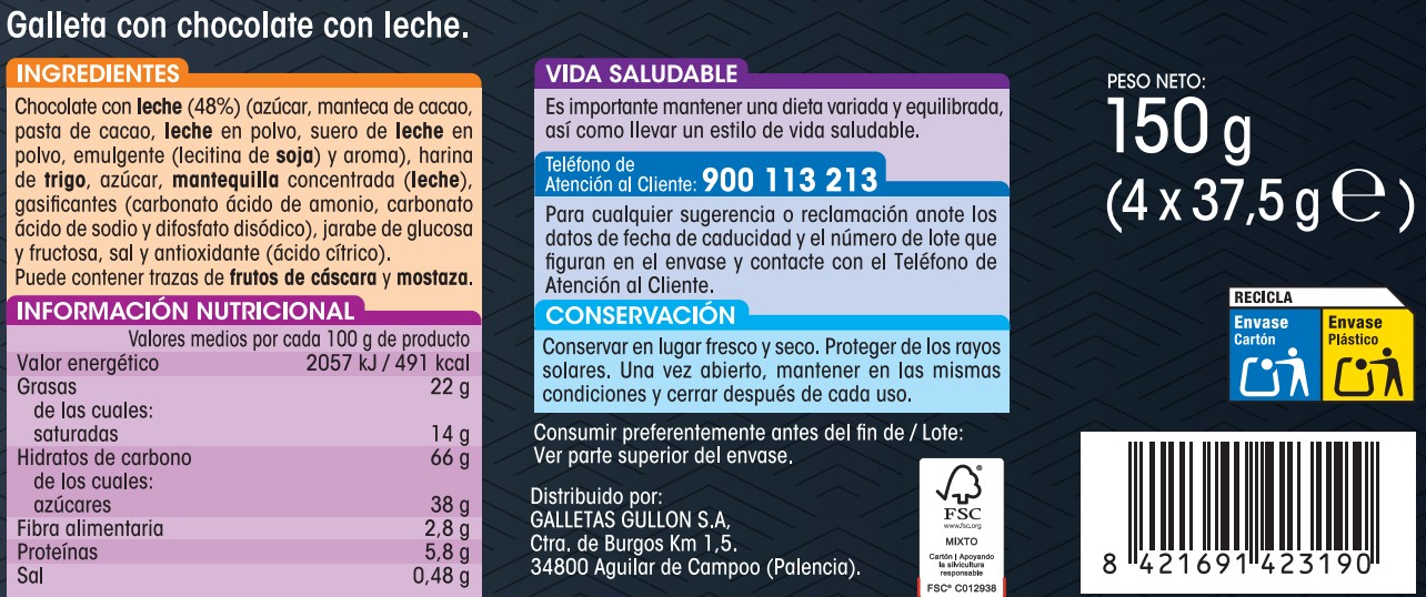 Galleta tableta Alipende 150g chocolate con leche