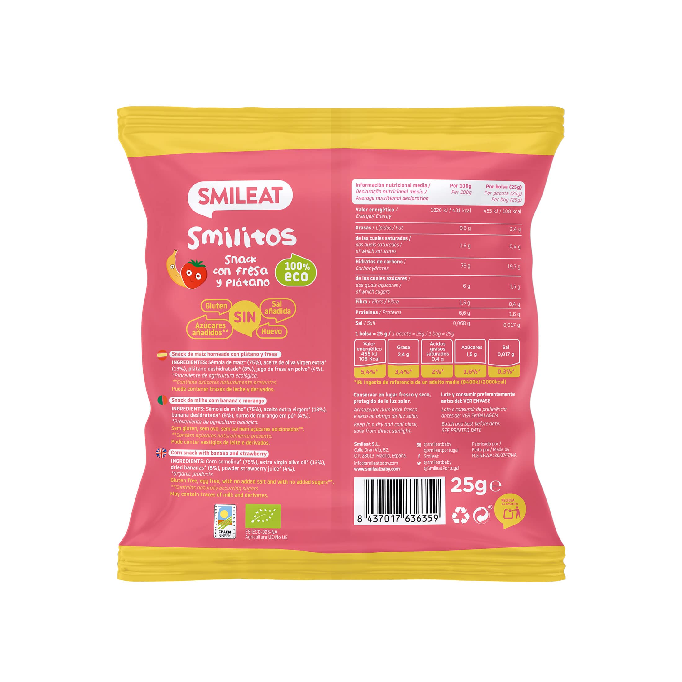 Smilitos fresa plátano Eco 25g Smileat
