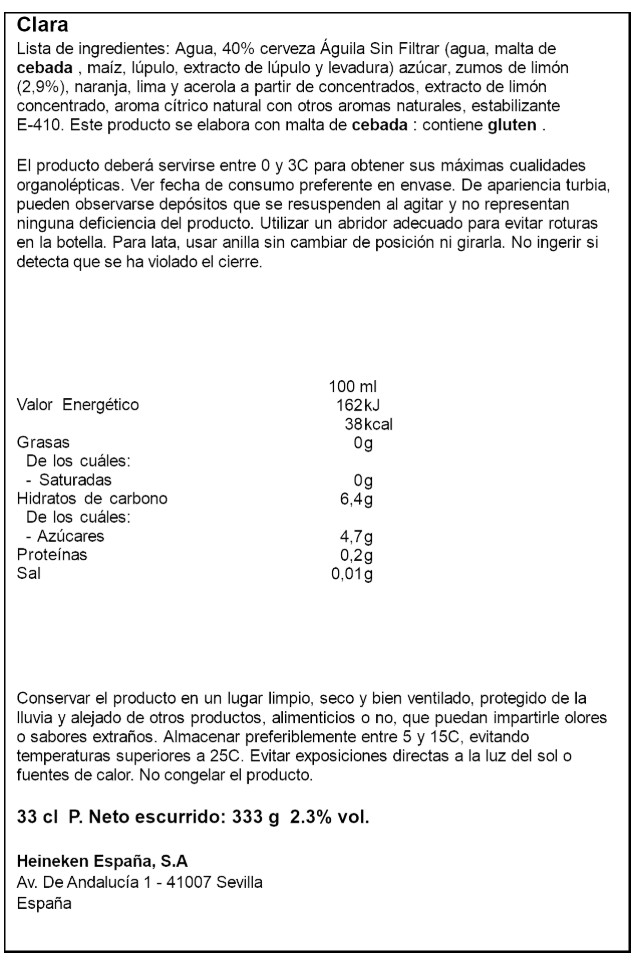 Cerveza sin filtrar con limón El Águila 33 cl