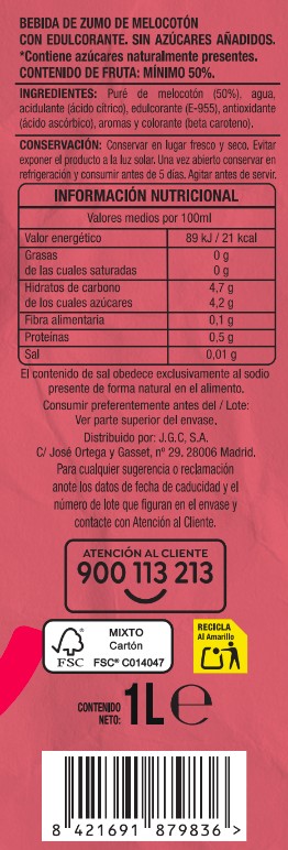 Bebida sin azúcar añadido alipende 1l melocotón