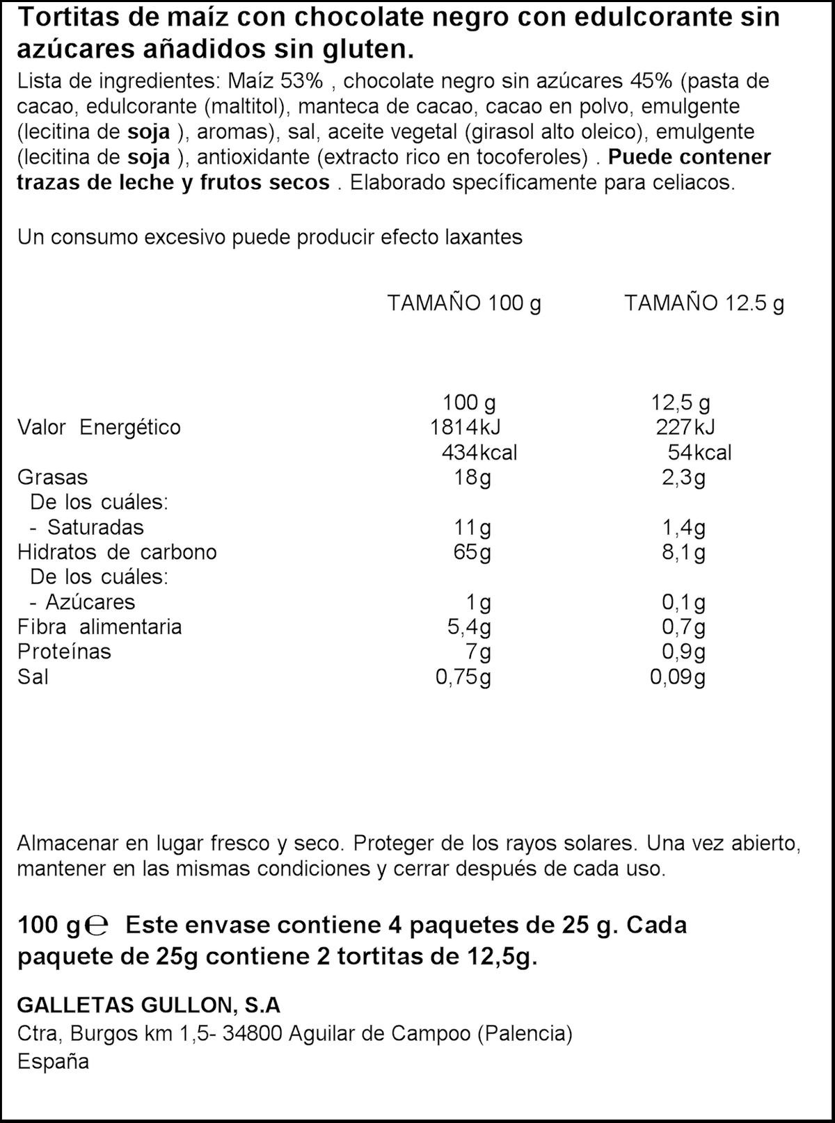 Tortitas de maíz con chocolate negro sin azúcar añadido Vitalday 100g