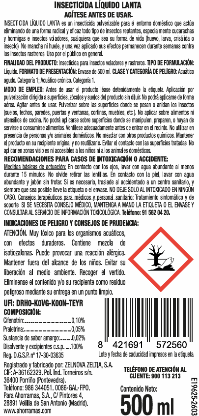Insecticida líquido Lanta 500ml