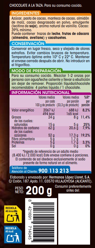 Chocolate Alipende 200g a la taza