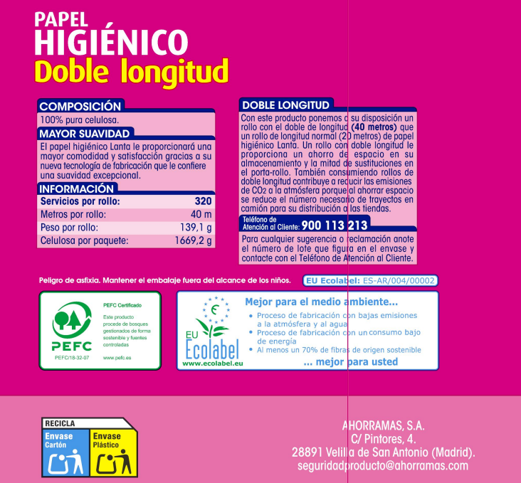 Papel higiénico Lanta 12 rollos doble rollo