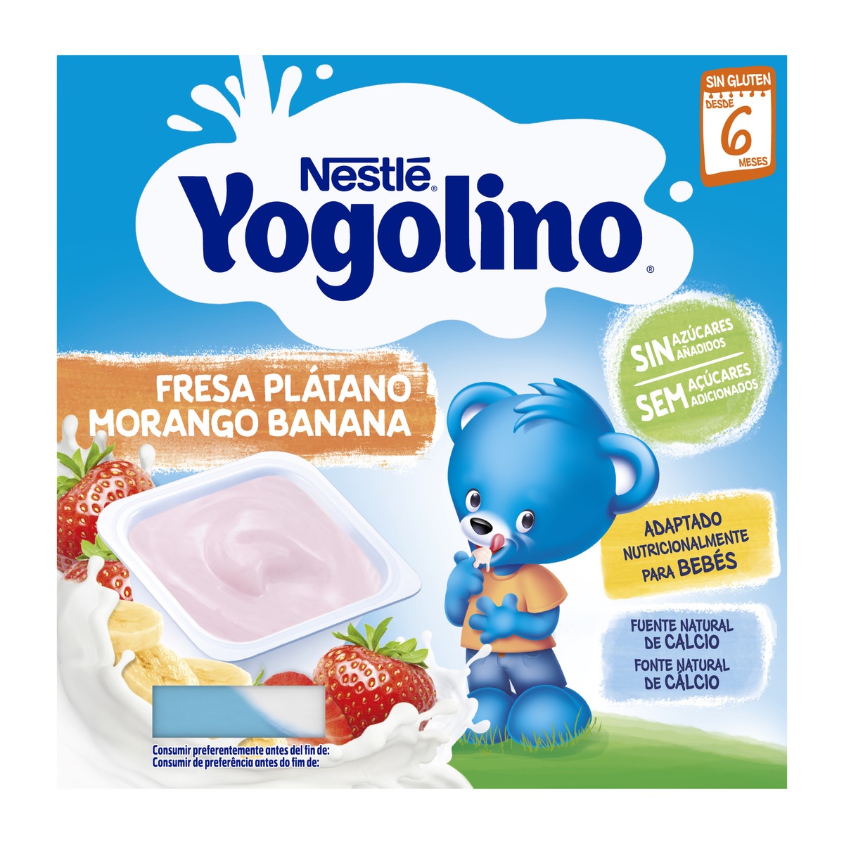 Postre Nestlé Yogolino fresa plátano sin gluten desde 6 meses pack 4