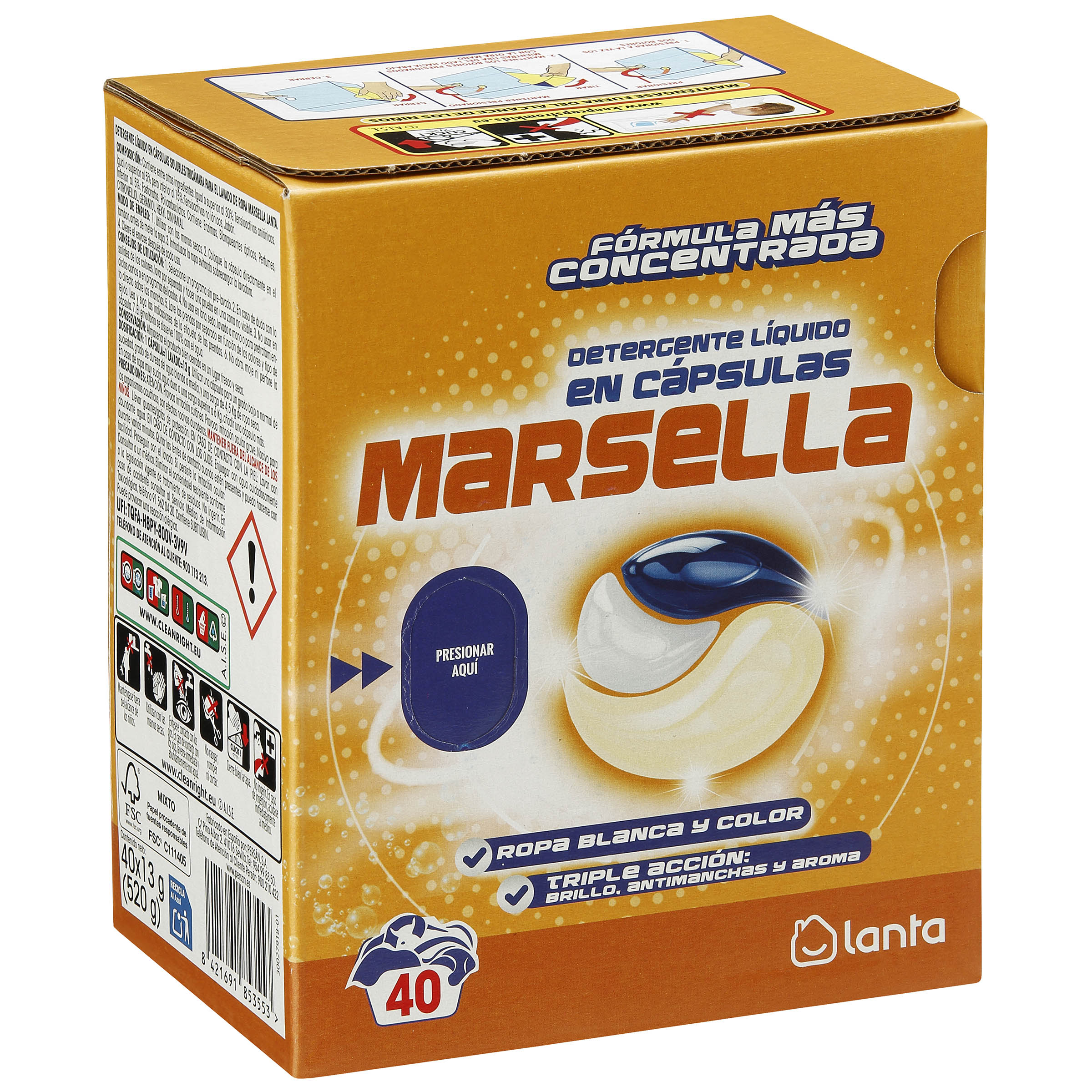 Detergente cápsilas 3en1 Lanta 40 lavados Marsella