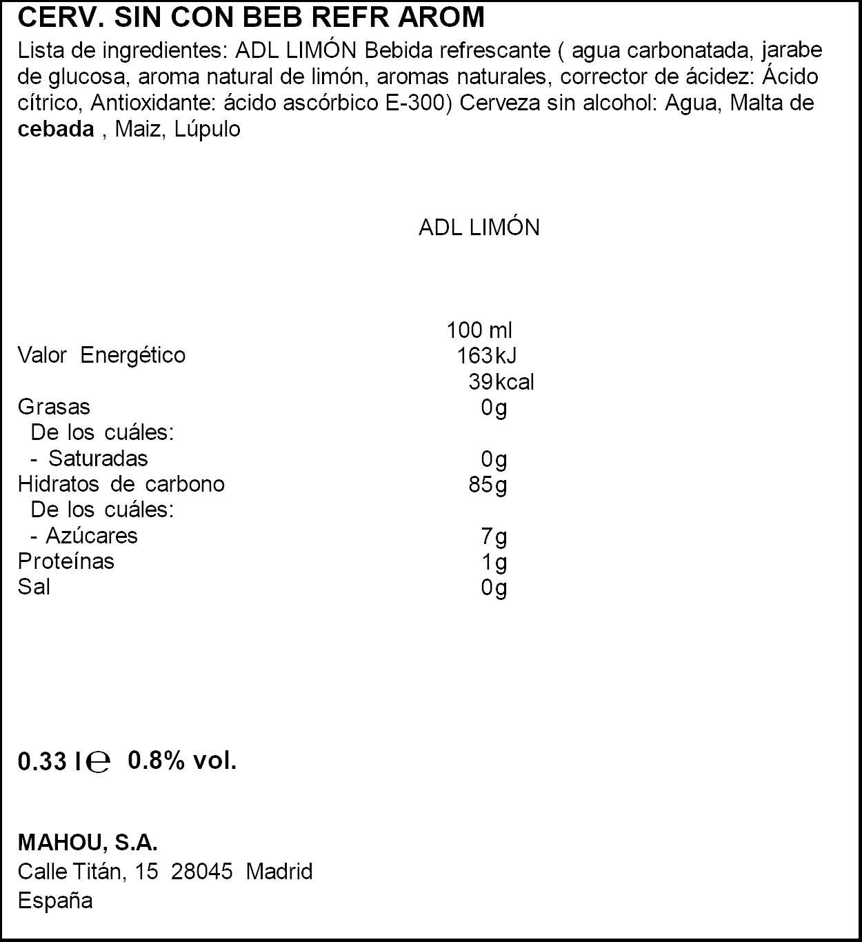 Cerveza sin alcohol con limón Adlerbrau lata 33cl