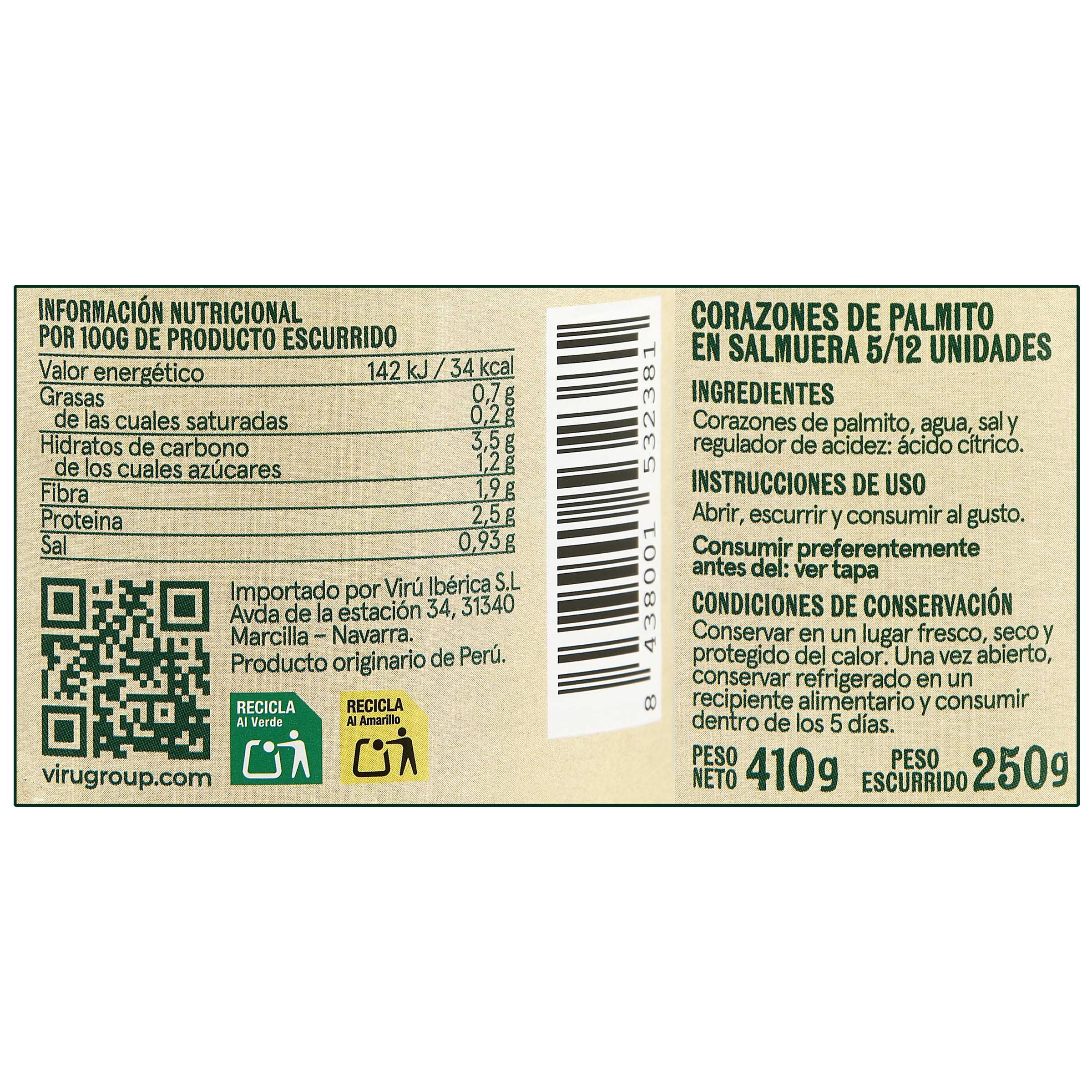 Corazón Palmito Naturale 250g Salmuera