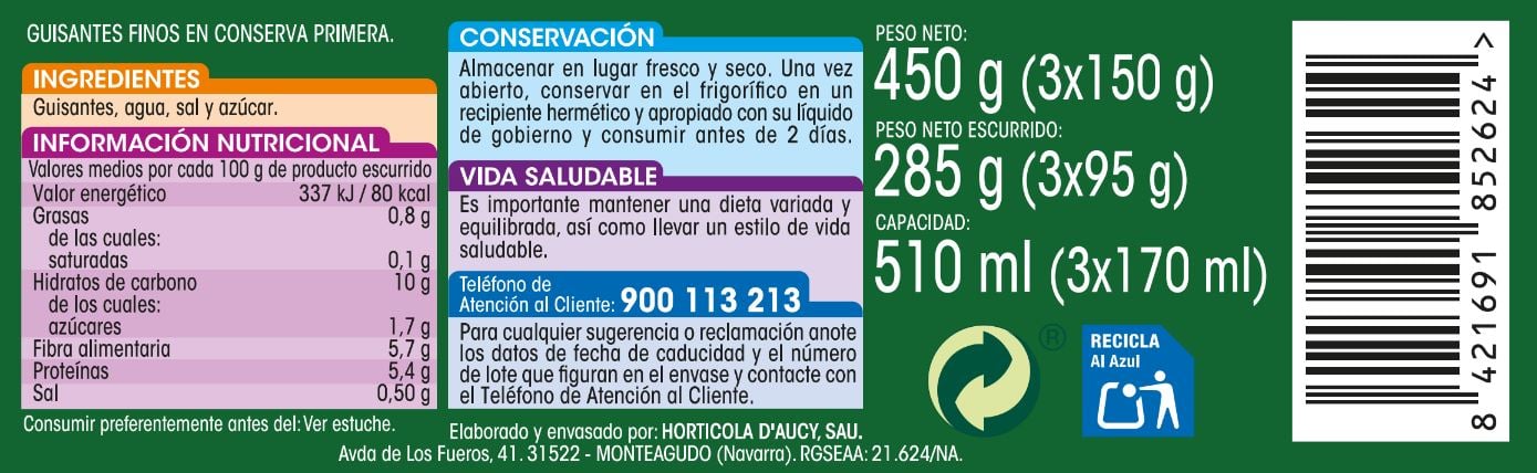 Guisantes finos Alipende 95g pack3