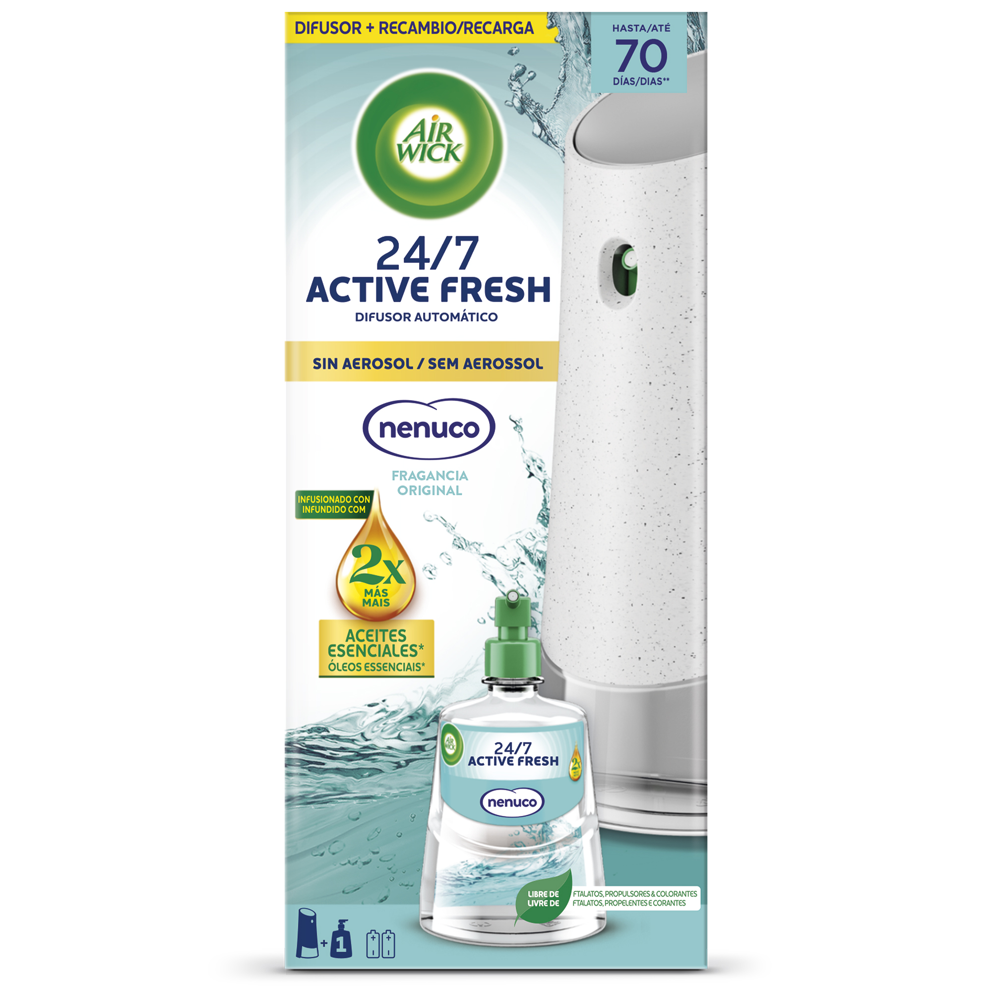 Difusor automático + recambio 24/7 Active Fresh nenuco Air Wick 228ml