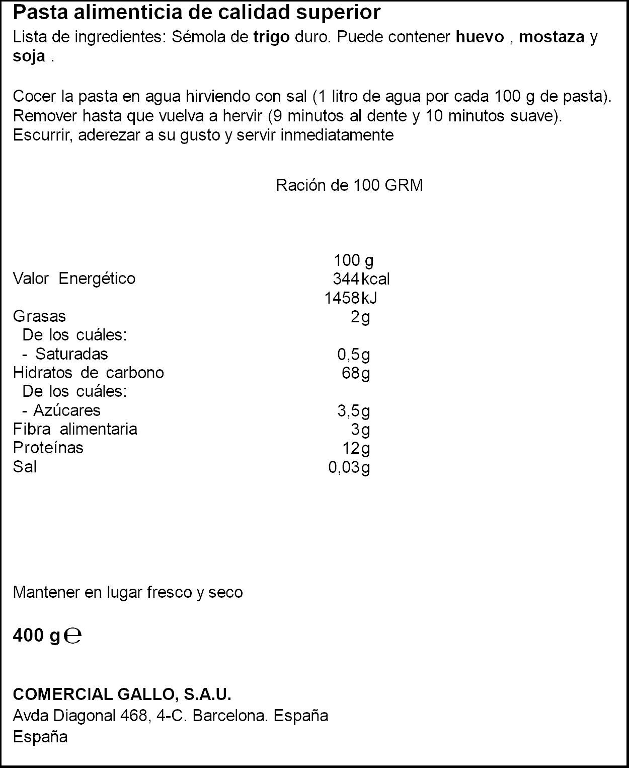 Espaguetis Nº3 Gallo 400g