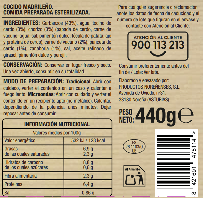Cocido madrileño sin gluten Alipende 440g