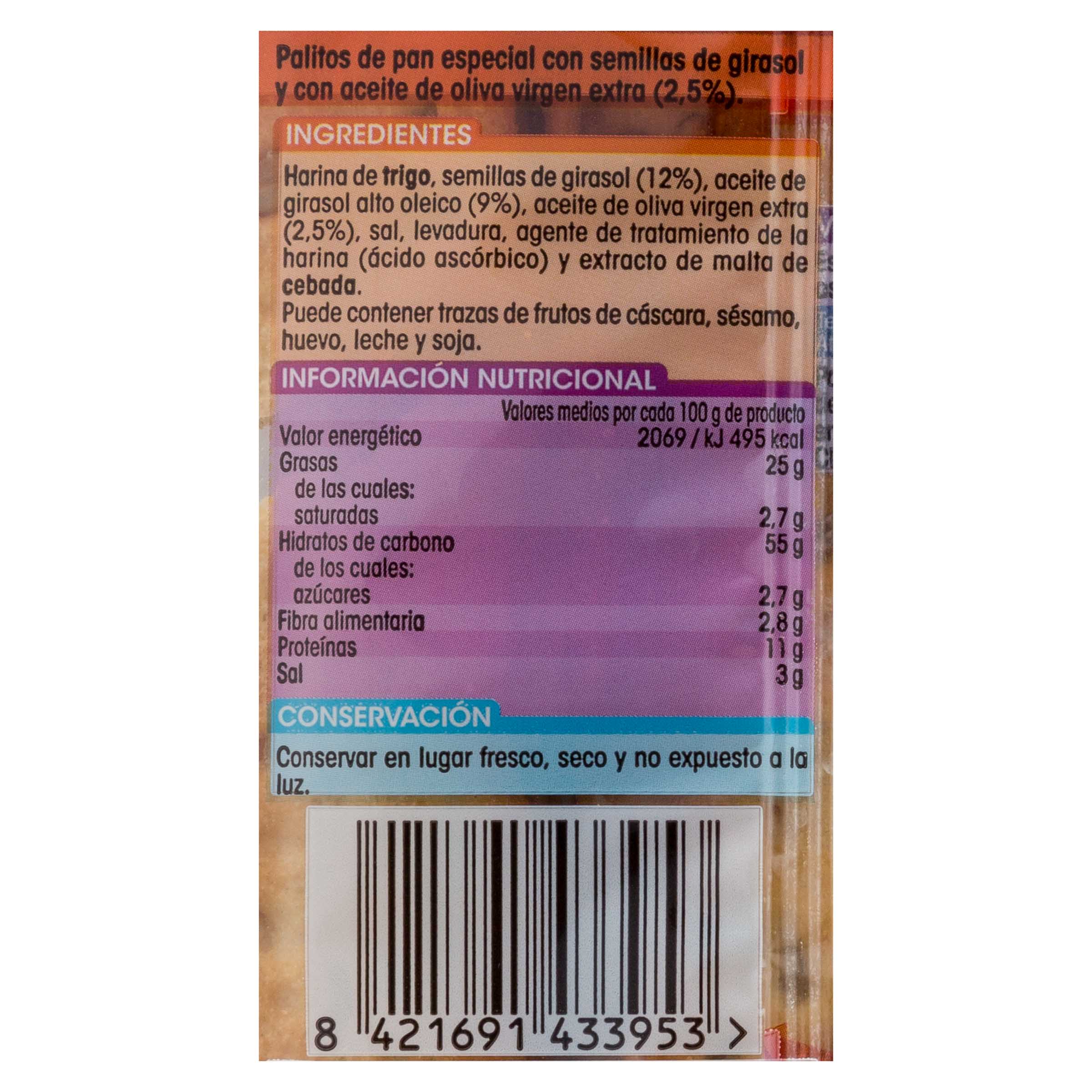Palitos de pan crujiente Alipende con pipas 2 uds 80g