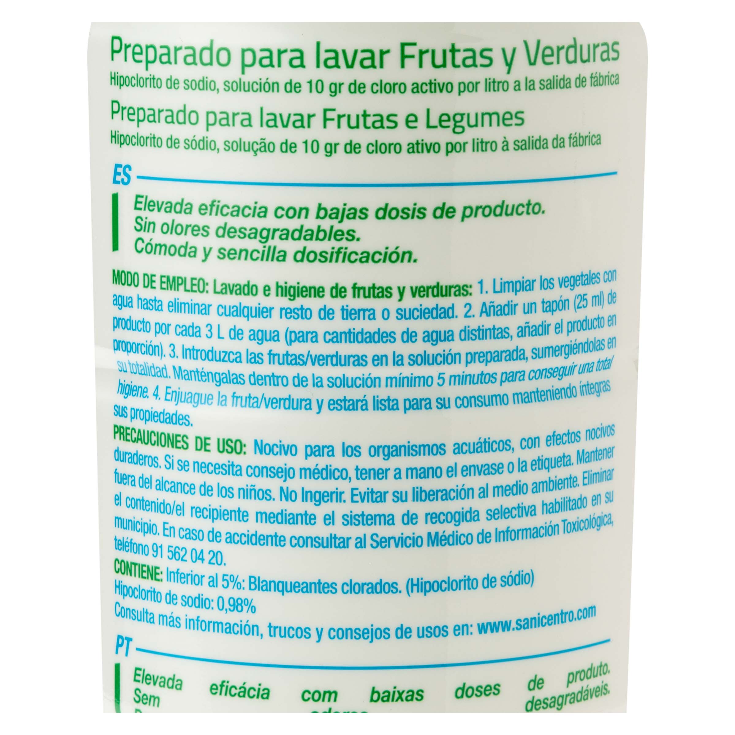Desinfectante para lavar fruta-verdura Sanicentro 750ml