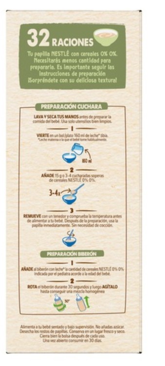 Alimento infantil papilla sin azúcar añadido 8 cereales Nestlé 480g