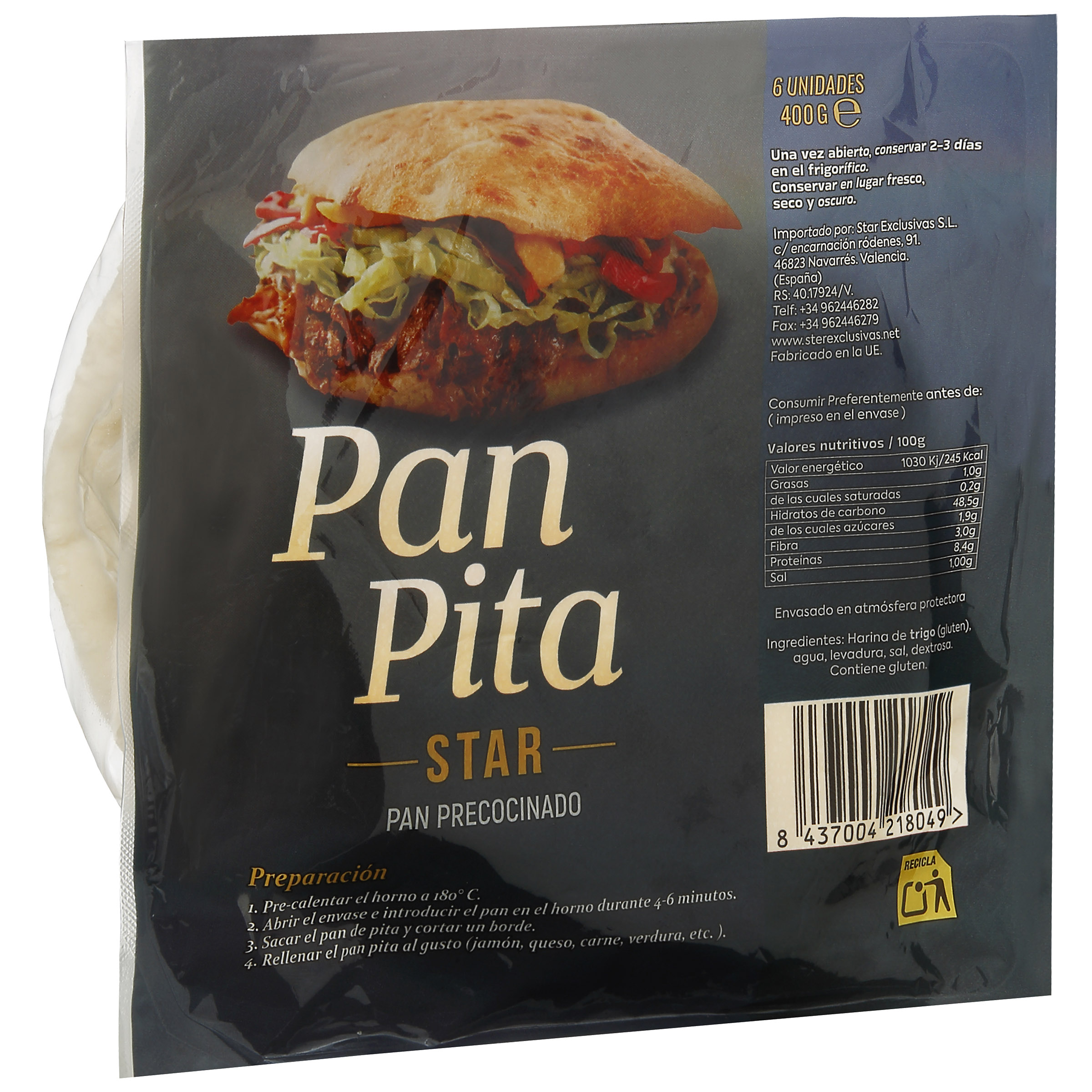 Pan pita con seis unidades y un peso de 400 gramos Star