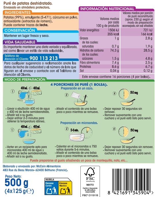 Puré de patata Alipende 500g