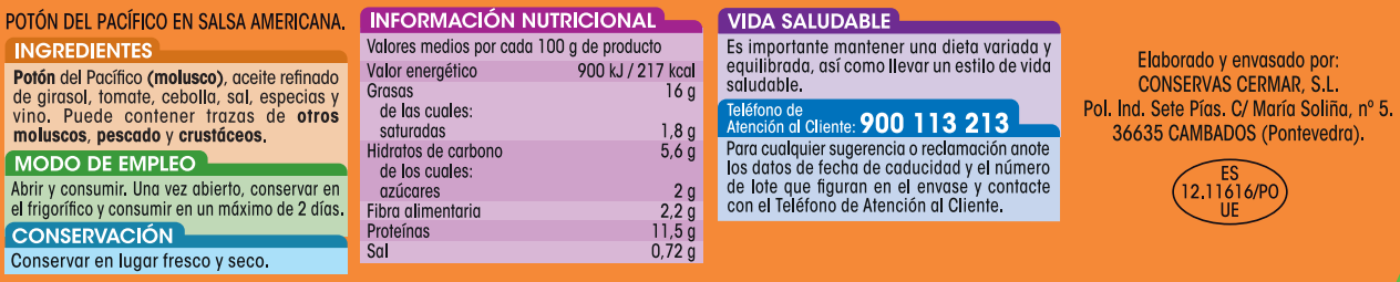 Potón en trozos con salsa americana Alipende pack3