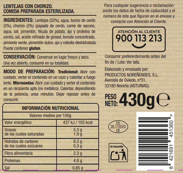Lentejas Alipende 430g con chorizo