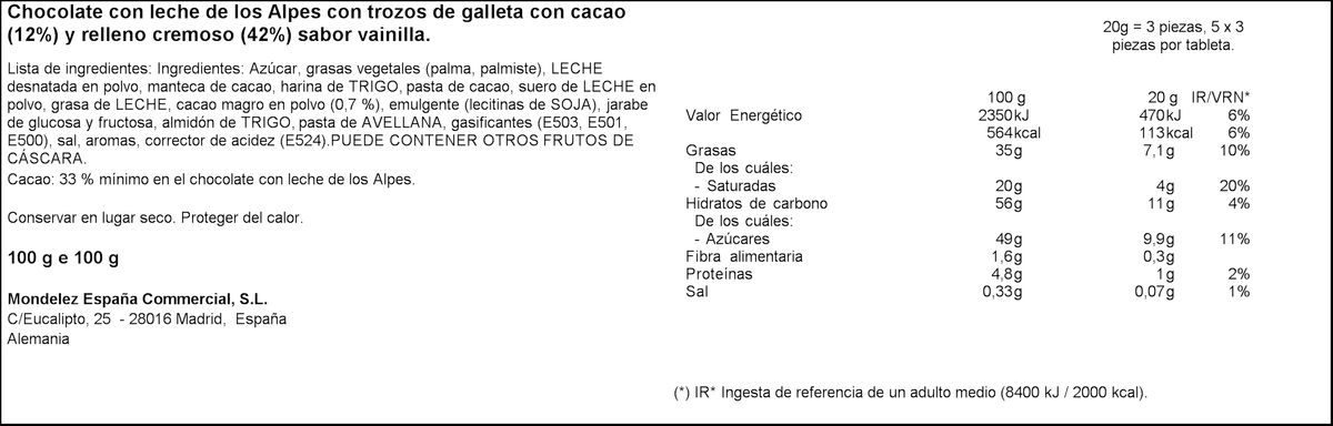 Chocolate con leche Milka 100g relleno de oreo