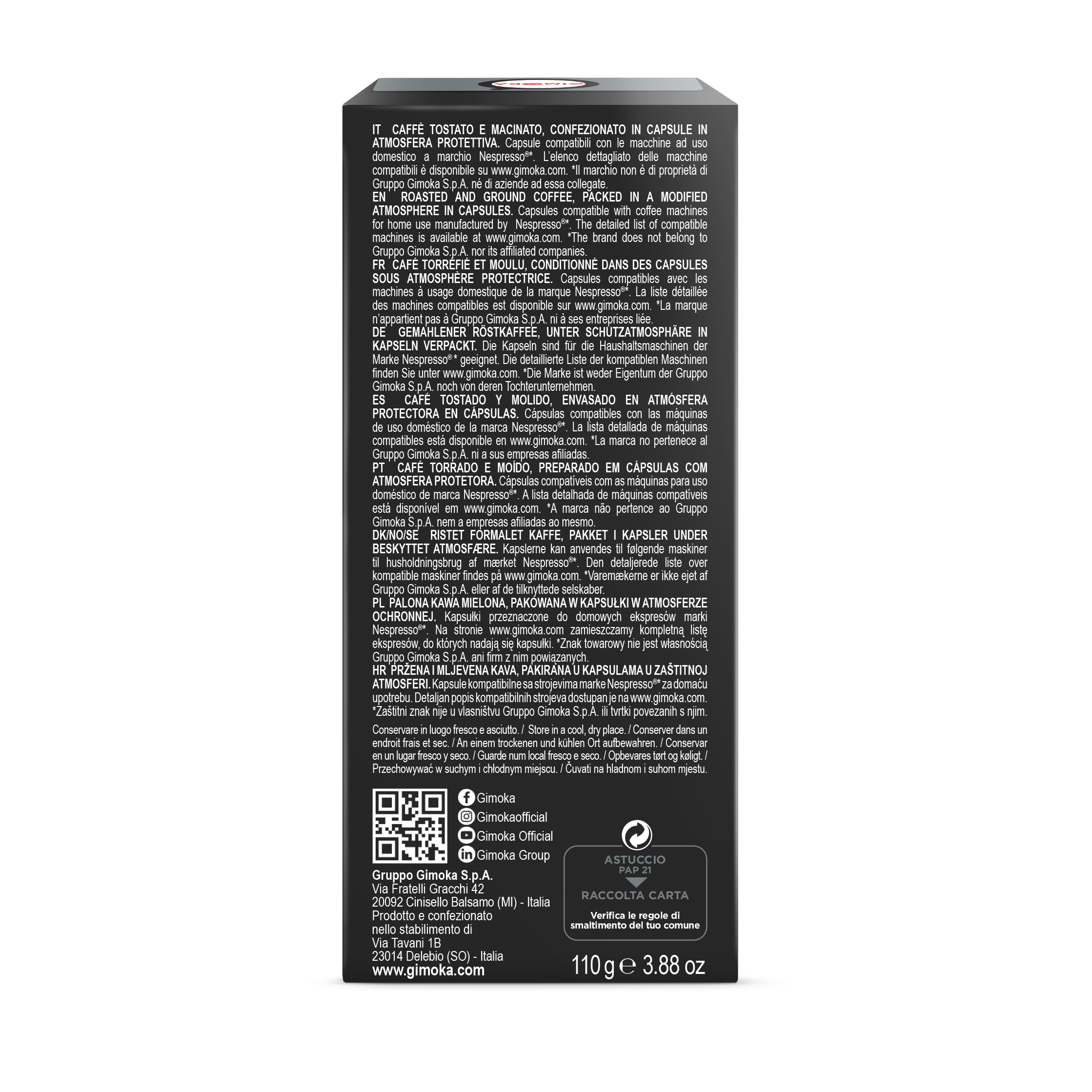 Cápsulas de café compatibles con Nespresso espresso ristretto intensidad 11 Gimoka 20 cápsulas