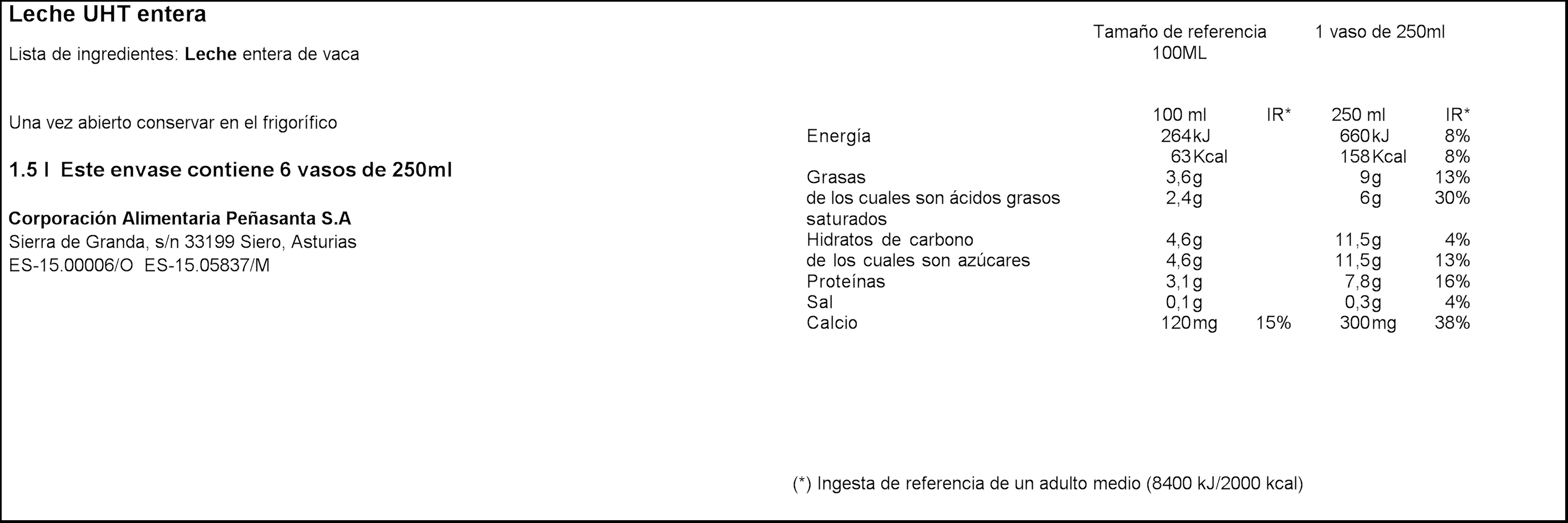 Leche Asturiana 1,5l entera