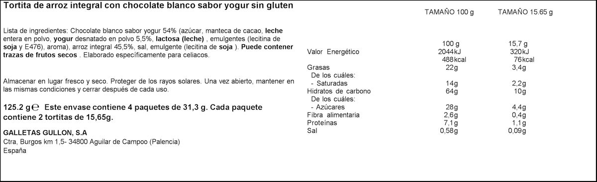 Tortitas de arroz integral de yogur con chocolate blanco sin gluten Vitalday 125g
