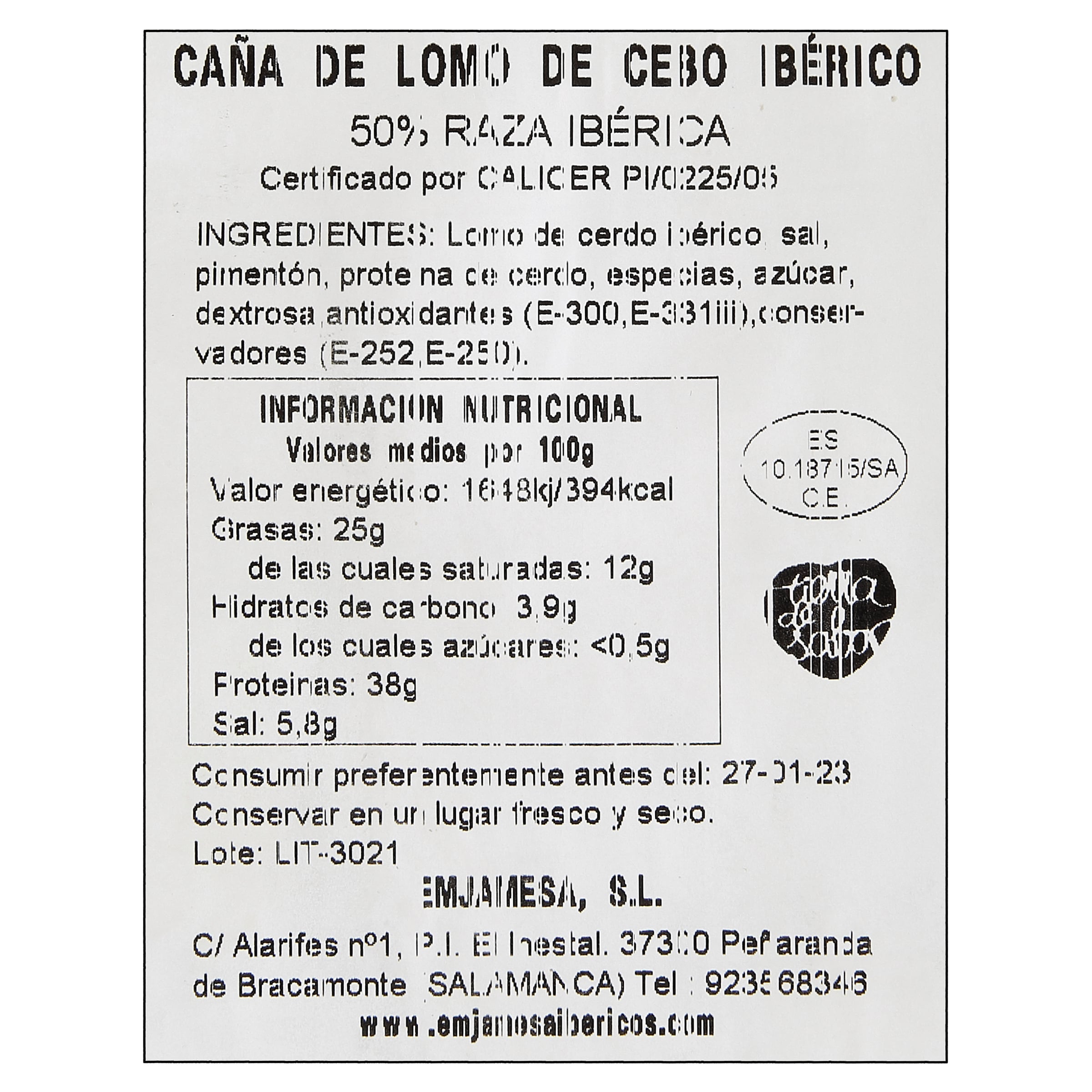 Lomo cebo 50% ibérico Emjamesa Al corte