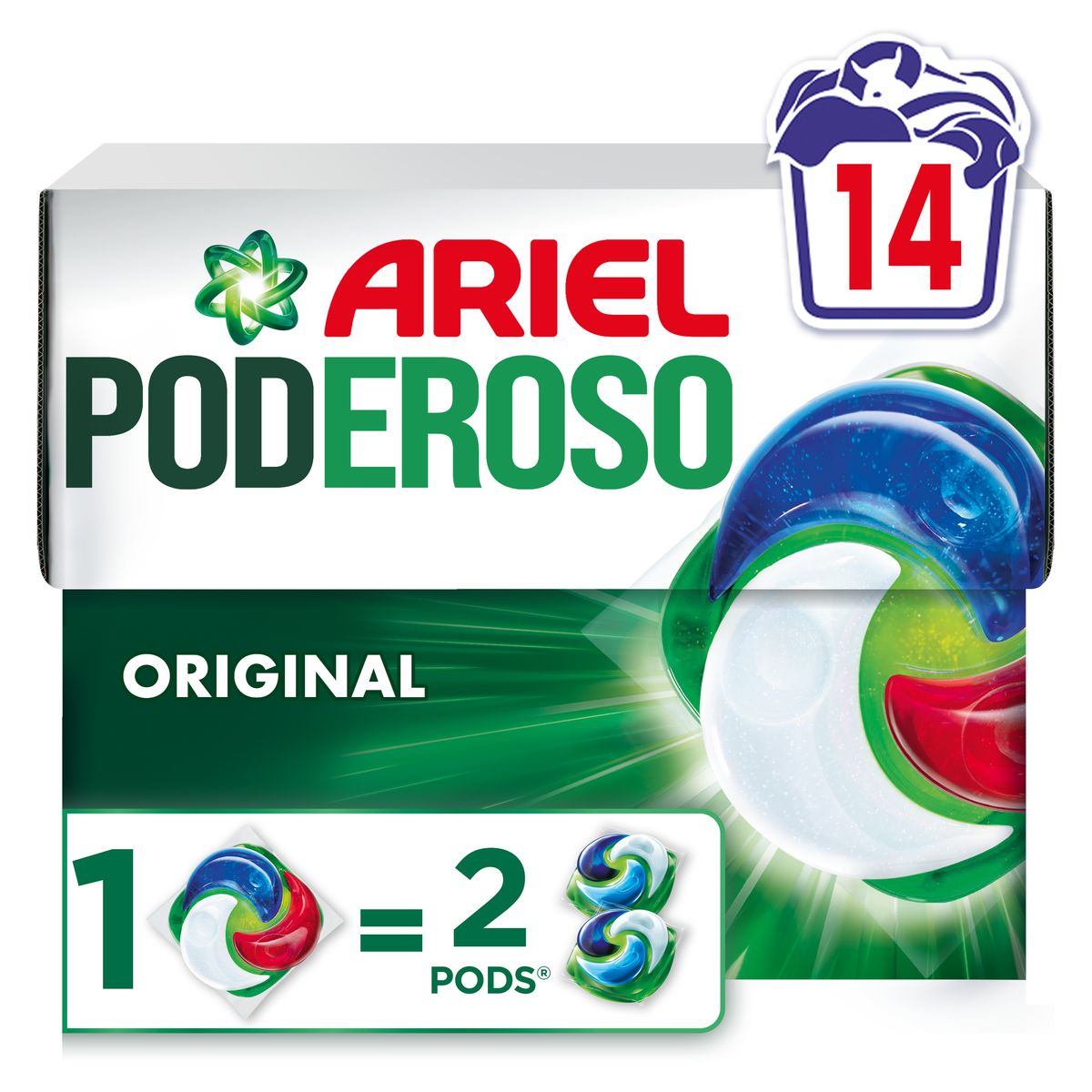 Detergente cápsulas pods Ariel 14l lavados poderoso