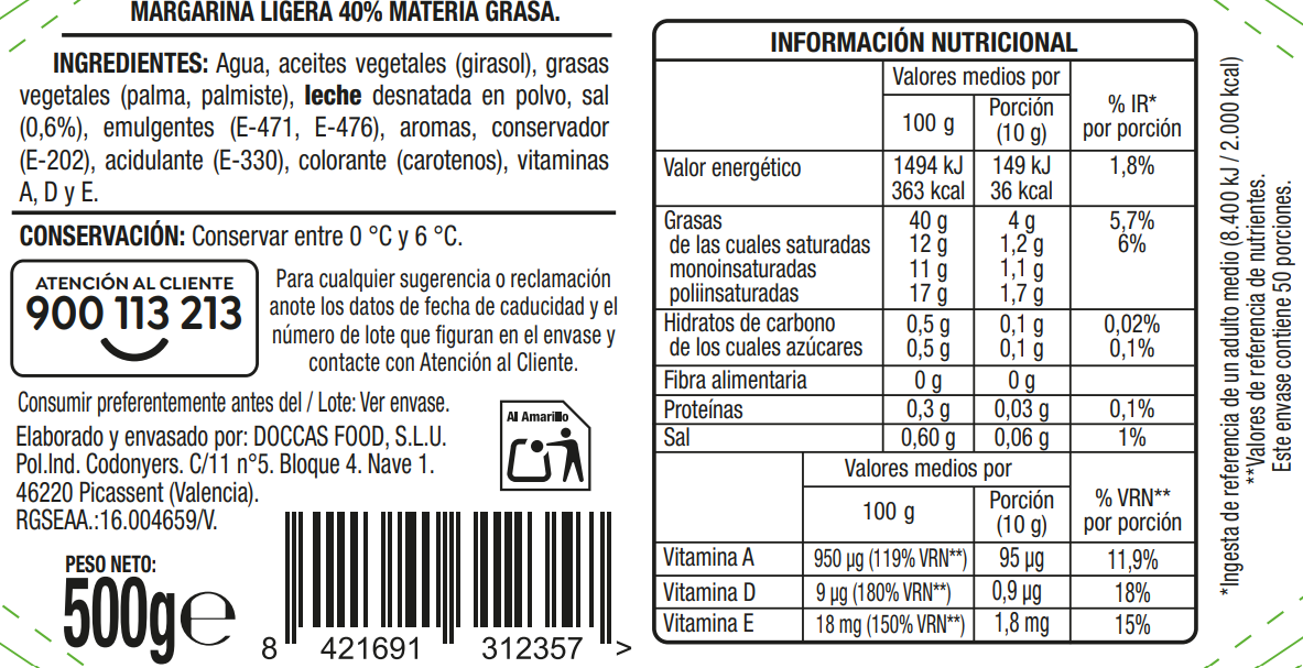 Margarina ligera Alipende 500g