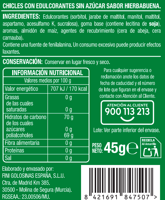 Chicles hierbabuena s/gluten s/azúcar Alipende 45g