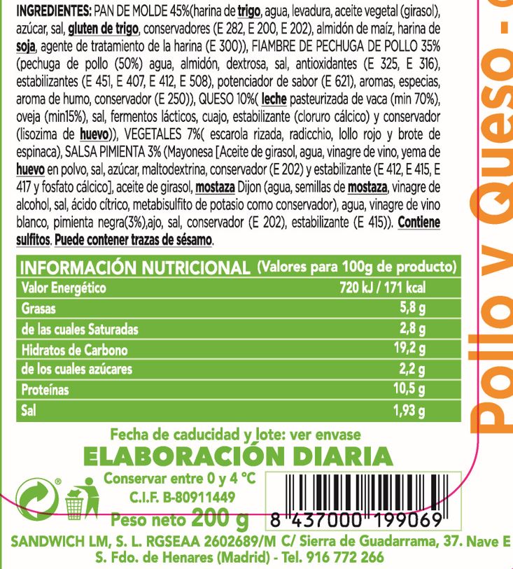 Sandwich maxi de pollo-queso 200g