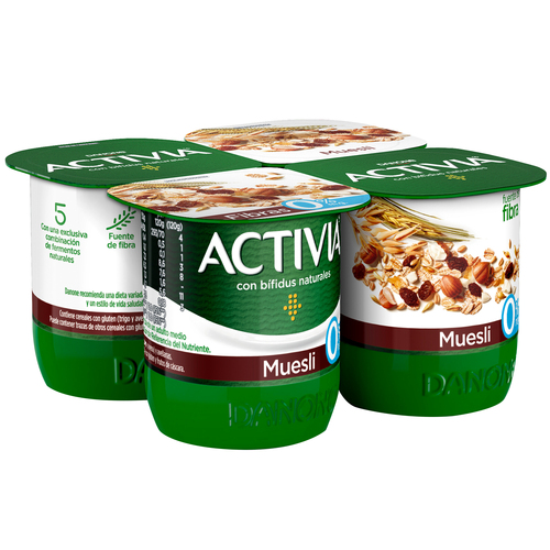 Bífidus Activia fibra desnatado 0% materia grasa pack 4 muesli