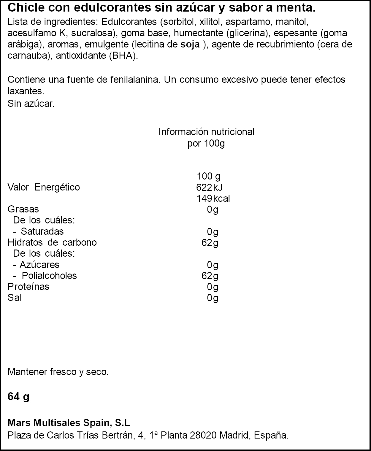 Chicles de hierbabuena Orbit 64g